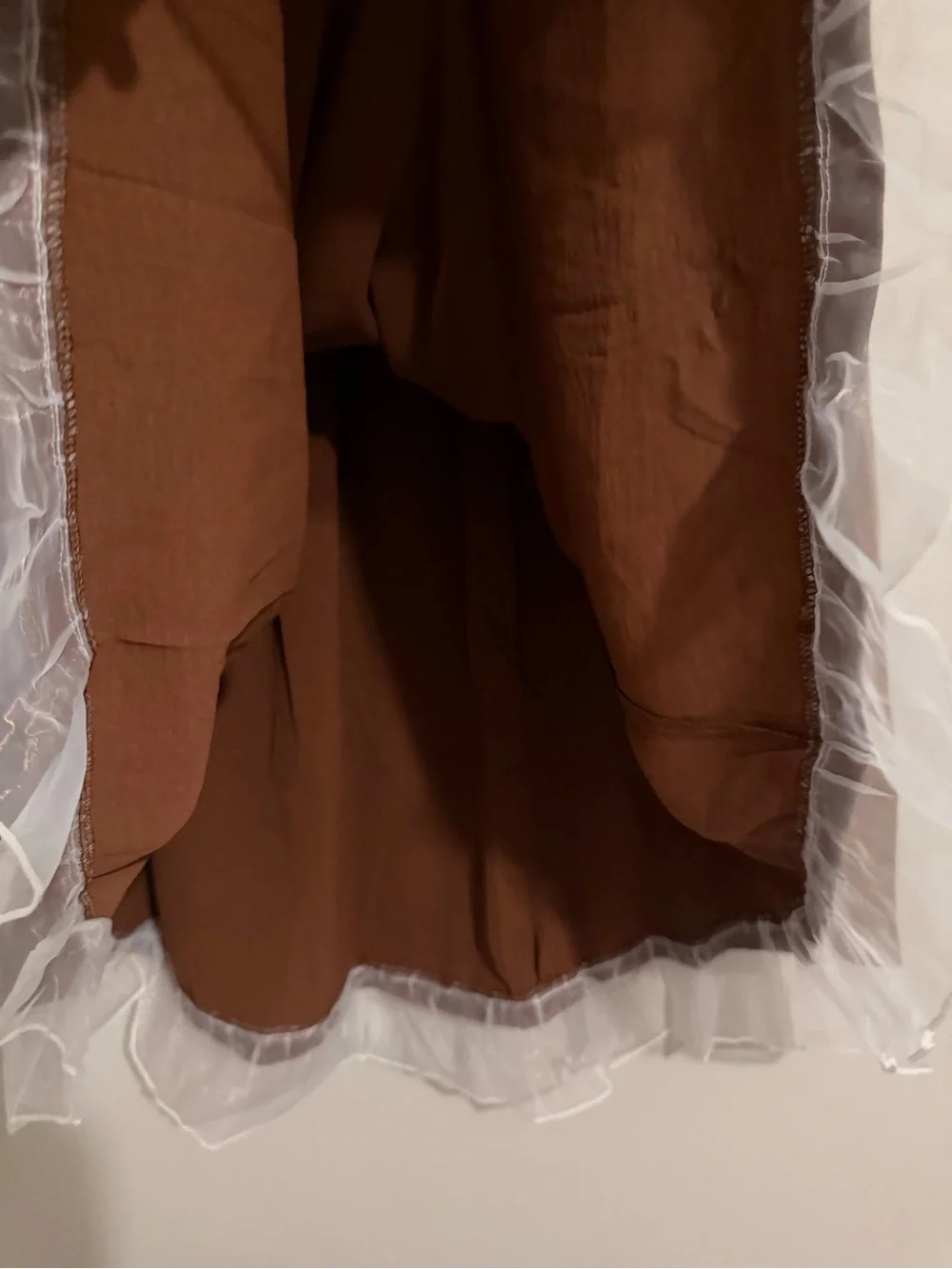 Brown women skirt Tiered with Sheer Hem